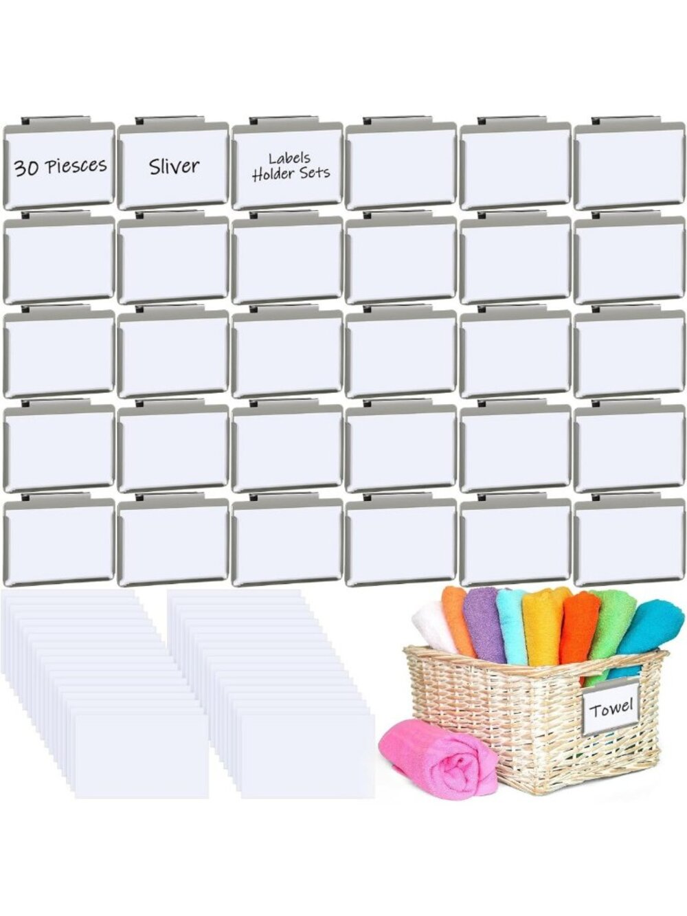 30 Pack Metal Basket Labels Clips for Storage Bins, Organizers & Home Decor
